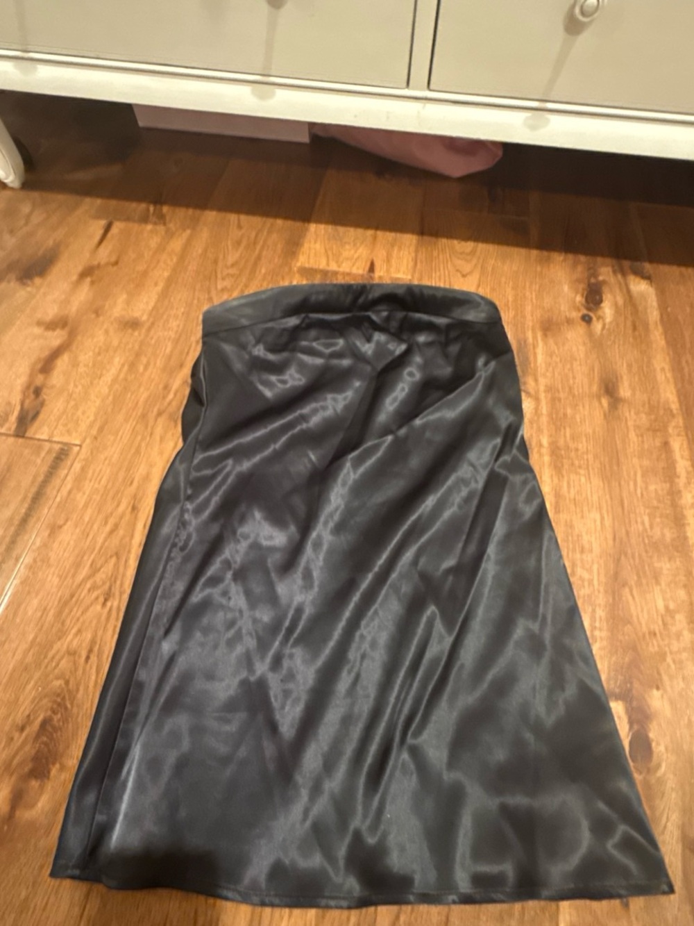 Satin Strapless Black Midi Dress